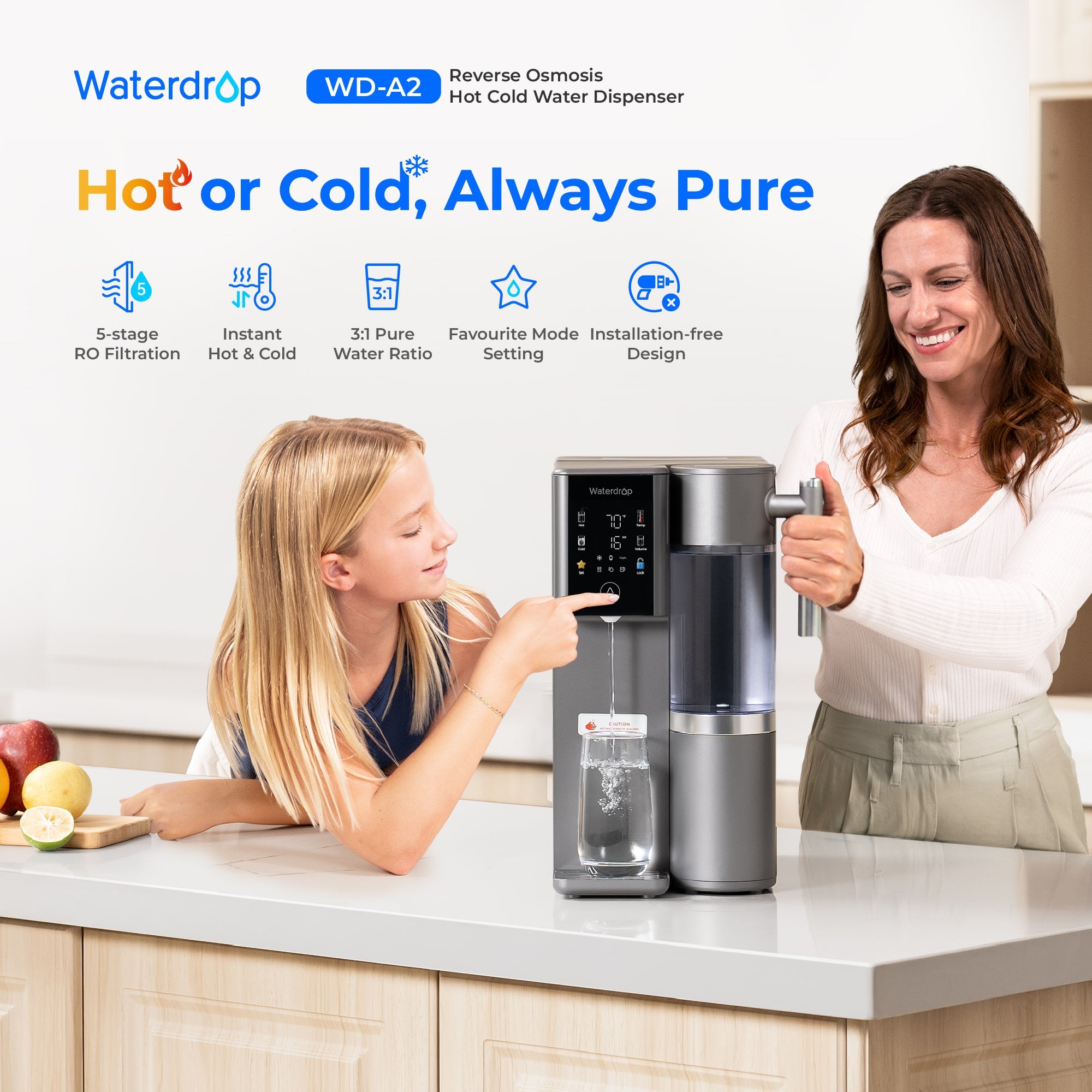Waterdrop Reverse Osmosis Hot Cold Water Dispenser, A2
