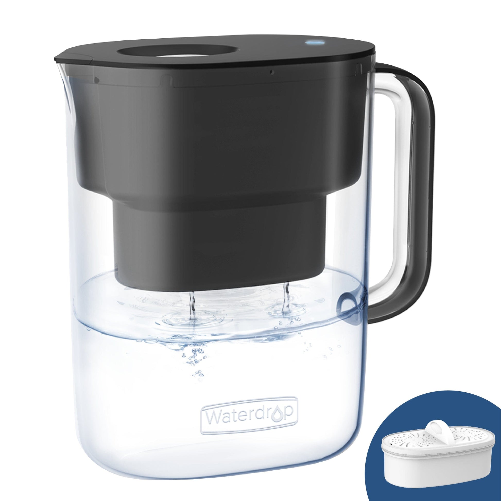 Waterdrop 200-Gallon Long-Life Lucid 10-Cup Water Filter Pitcher, NSF Certified, 5X Times Lifetime, Reduces TDS, PFAS, PFOA/PFOS, Chlorine, BPA Free, Black